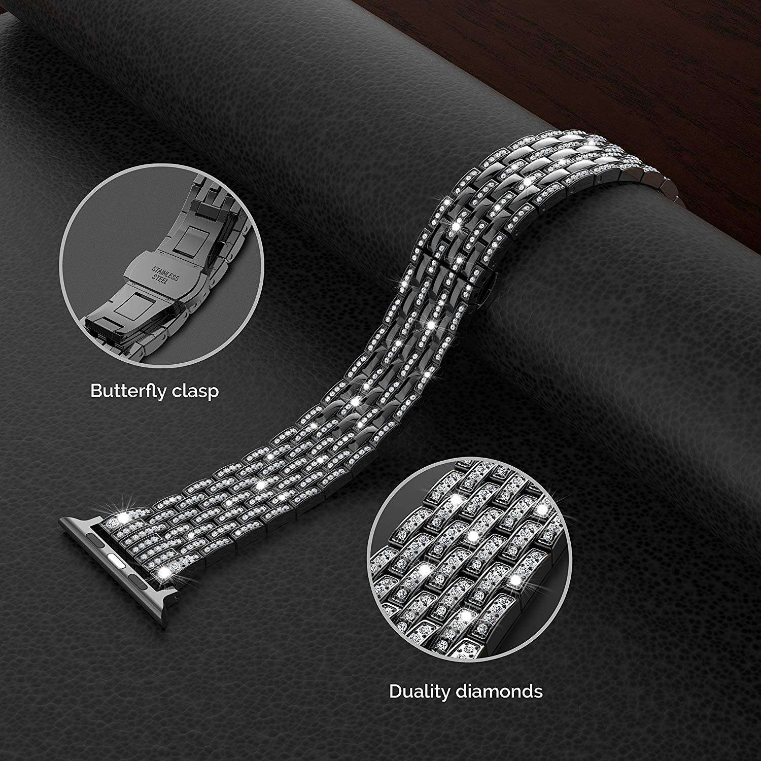Luxury diamond black case & stainless steel strap