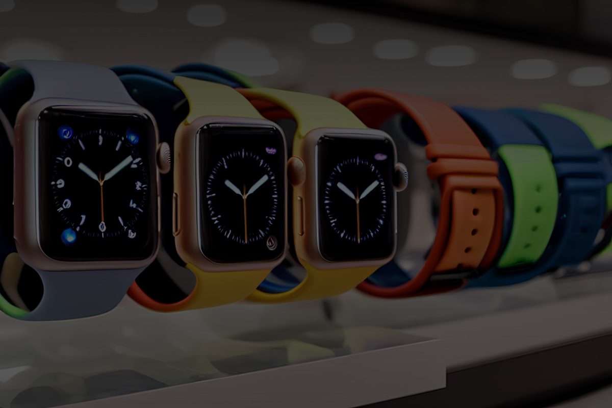 Picture of various apple watch bands in a store